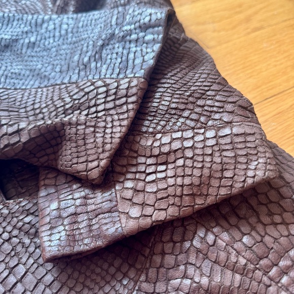 Vintage Dark Brown Crocodile Print 100% Leather Blazer Jacket - Picture 5 of 9